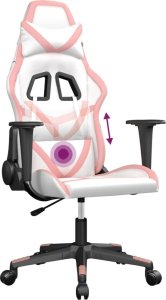 Fotel vidaXL Masujący fotel gamingowy, biało-różowy, sztuczna skóra 6