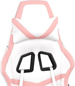 Fotel vidaXL Masujący fotel gamingowy, biało-różowy, sztuczna skóra 9