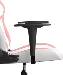 Fotel vidaXL Masujący fotel gamingowy, biało-różowy, sztuczna skóra 10