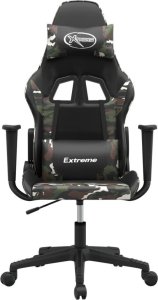 Fotel vidaXL Masujący fotel gamingowy, czarny i moro, sztuczna skóra 3