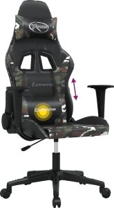 Fotel vidaXL Masujący fotel gamingowy, czarny i moro, sztuczna skóra 5