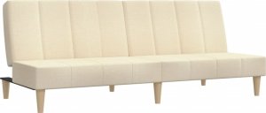 vidaXL Rozkładana kanapa 2-osobowa, kremowa, tapicerowana tkaniną 2