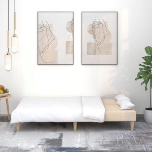 vidaXL Rozkładana kanapa 2-osobowa, kremowa, tapicerowana tkaniną 3