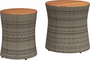 vidaXL Stoliki ogrodowe, 2 szt., drewniane blaty, szare, polirattan 2