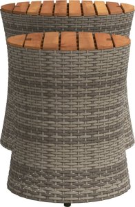 vidaXL Stoliki ogrodowe, 2 szt., drewniane blaty, szare, polirattan 5