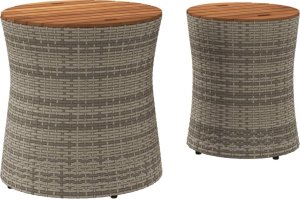 vidaXL Stoliki ogrodowe, 2 szt., drewniane blaty, szare, polirattan 6