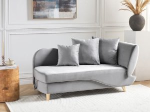 Beliani Szezlong z pojemnikiem welurowy prawostronny jasnoszary MERI II 2