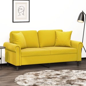 vidaXL vidaXL 2-osobowa sofa z poduszkami, żółta, 140 cm, aksamit 1