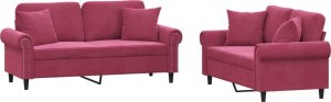 vidaXL vidaXL 2-cz komplet wypoczynkowy z poduszkami, winna czerwień, aksamit 2