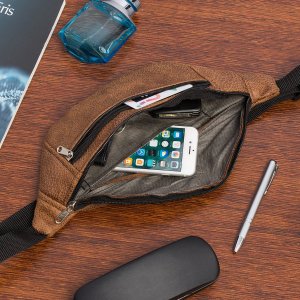 Beltimore Męska saszetka biodrówka nerka na pas regulowana brązowa F49 2