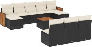 vidaXL 11-częściowy zestaw wypoczynkowy do ogrodu, poduszki czarny rattan PE 2