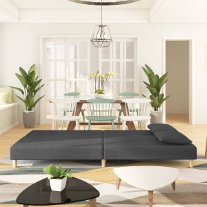 vidaXL 2-osobowa kanapa, 2 poduszki, ciemnoszara, tapicerowana tkaniną 3