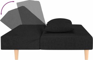 vidaXL 2-osobowa kanapa, 2 poduszki, czarna, tapicerowana tkaniną 8