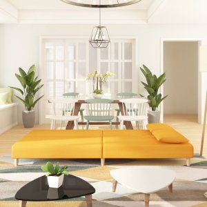 vidaXL 2-osobowa kanapa, 2 poduszki, żółta, tapicerowana tkaniną 3