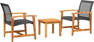 vidaXL 3-częściowy zestaw mebli bistro, czarny, rattan PE i drewno akacjowe 2