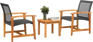 vidaXL 3-częściowy zestaw mebli bistro, czarny, rattan PE i drewno akacjowe 3