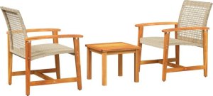 vidaXL 3-częściowy zestaw mebli bistro, beżowy, rattan PE i drewno akacjowe 2