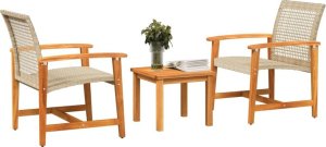 vidaXL 3-częściowy zestaw mebli bistro, beżowy, rattan PE i drewno akacjowe 3