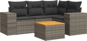 vidaXL 5-częściowy zestaw wypoczynkowy do ogrodu, poduszki, szary rattan PE 2