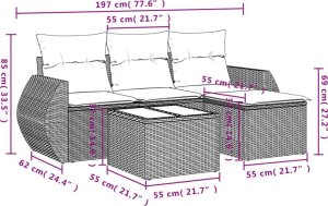 vidaXL 5-częściowy zestaw wypoczynkowy do ogrodu, poduszki, szary rattan PE 3