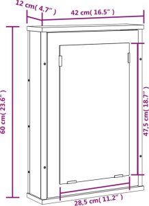 vidaXL Szafka łazienkowa z lustrem, czarna, 42x12x60 cm 12