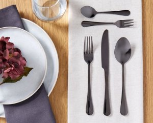 Beliani Zestaw sztućców 30 elementów czarny FUSILLI 2