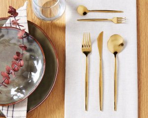 Beliani Zestaw sztućców 30 elementów złoty RIGATONI 2