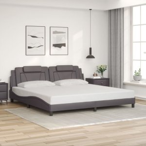 vidaXL vidaXLRama łóżka z zagłówkiem, szara, 200x200 cm, sztuczna skóra 3