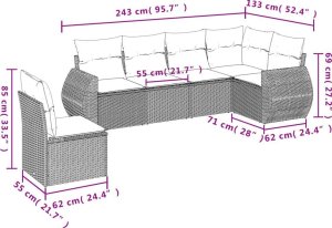 vidaXL 6-częściowy zestaw mebli ogrodowych z poduszkami, beżowy, polirattan 7