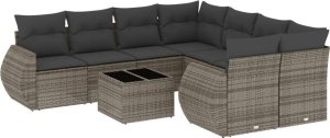 vidaXL 9-częściowy zestaw mebli ogrodowych z poduszkami, szary, polirattan 2