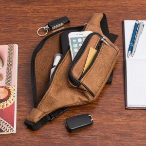 Beltimore Męska saszetka biodrówka nerka na pas regulowana skóra eko gładka elegancka brązowa F51 2