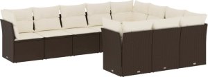 vidaXL 10-cz. zestaw mebli ogrodowych z poduszkami, brązowy polirattan 2