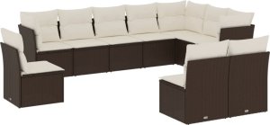 vidaXL 10-cz. zestaw mebli ogrodowych z poduszkami, brązowy polirattan 2