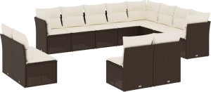 vidaXL 12-cz. zestaw mebli do ogrodu, z poduszkami brązowe polirattan 2