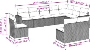 vidaXL 10-cz. zestaw mebli ogrodowych z poduszkami, brązowy polirattan 3