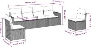 vidaXL 6-cz. zestaw wypoczynkowy do ogrodu, z poduszkami, brązowy 3