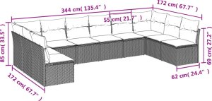vidaXL 10-cz. zestaw wypoczynkowy do ogrodu, poduszki czarny rattan PE 3