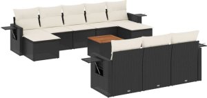 vidaXL 11-częściowy zestaw wypoczynkowy do ogrodu, poduszki czarny rattan PE 2
