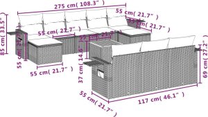 vidaXL 11-częściowy zestaw wypoczynkowy do ogrodu, poduszki czarny rattan PE 9