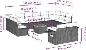 vidaXL 13-częściowy zestaw mebli ogrodowych z poduszkami, beżowy, polirattan 10