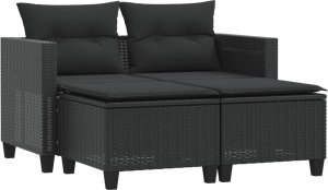 vidaXL 2-osobowa sofa ogrodowa z podnóżkami, czarna, polirattan 2