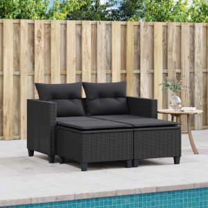 vidaXL 2-osobowa sofa ogrodowa z podnóżkami, czarna, polirattan 3