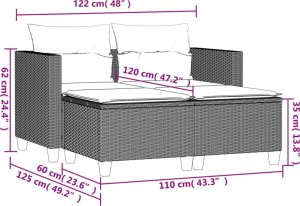 vidaXL 2-osobowa sofa ogrodowa z podnóżkami, czarna, polirattan 9