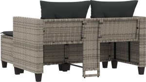 vidaXL 2-osobowa sofa ogrodowa z podnóżkami, szara, polirattan 6