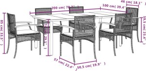 vidaXL 7-częściowy zestaw mebli ogrodowych z poduszkami, szary, rattan PE 7