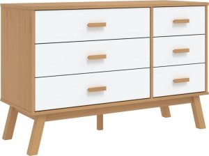 vidaXL Komoda, biało-brązowa, lite drewno sosnowe 2