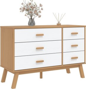 vidaXL Komoda, biało-brązowa, lite drewno sosnowe 4