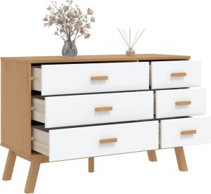 vidaXL Komoda, biało-brązowa, lite drewno sosnowe 5
