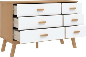 vidaXL Komoda, biało-brązowa, lite drewno sosnowe 6