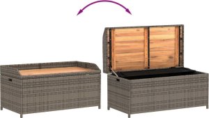 vidaXL Ławka ze schowkiem, szara, 100x50x52 cm, polirattan i akacja 7